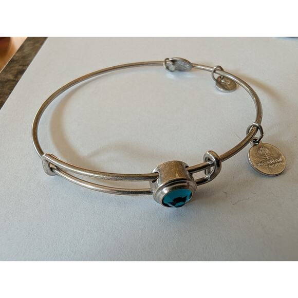 Alex and Ani Expandable Bangle Bracelet Blue Crystal Silver Tone - Picture 2 of 2